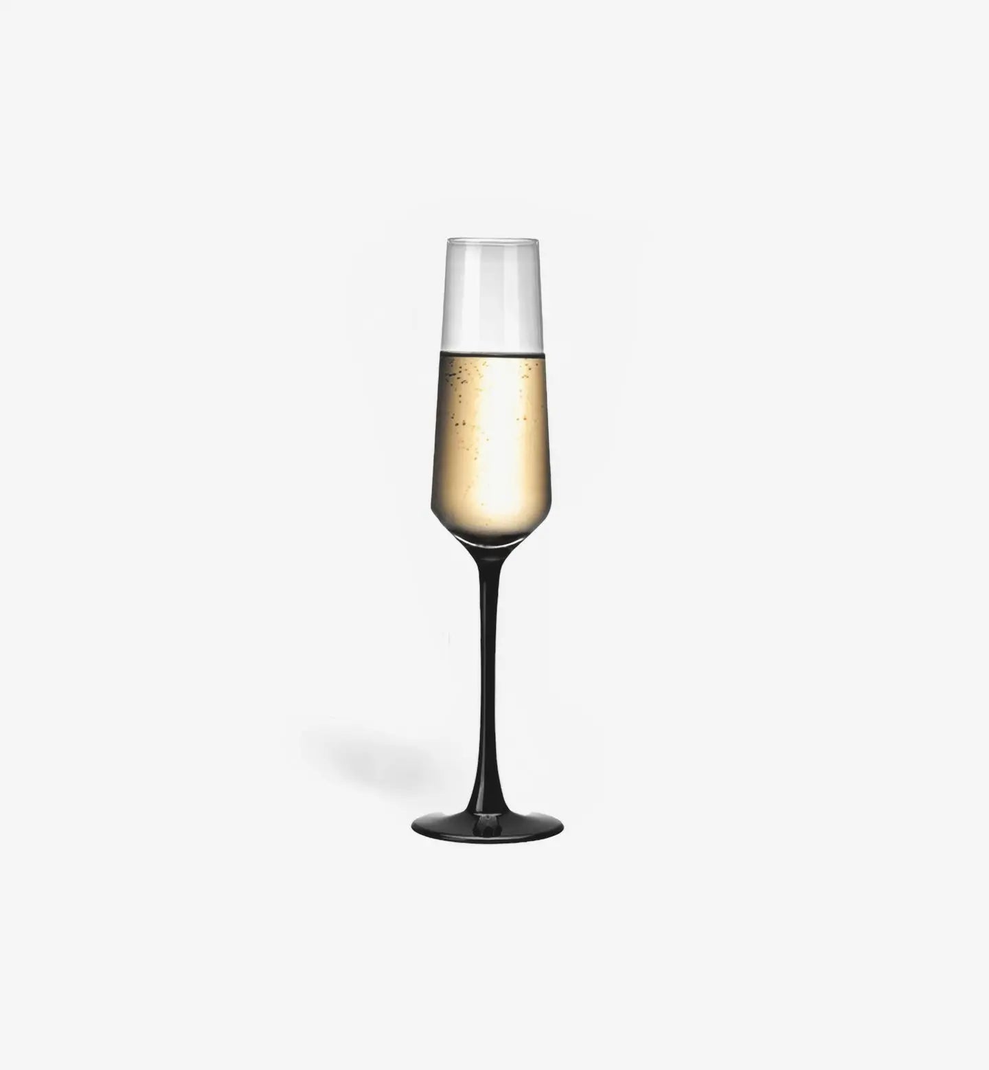 Verre à champagne élégant 200 ml avec pied rouge ou noir. Design classique et sobre, parfait pour célébrations, réceptions et cadeaux chic.