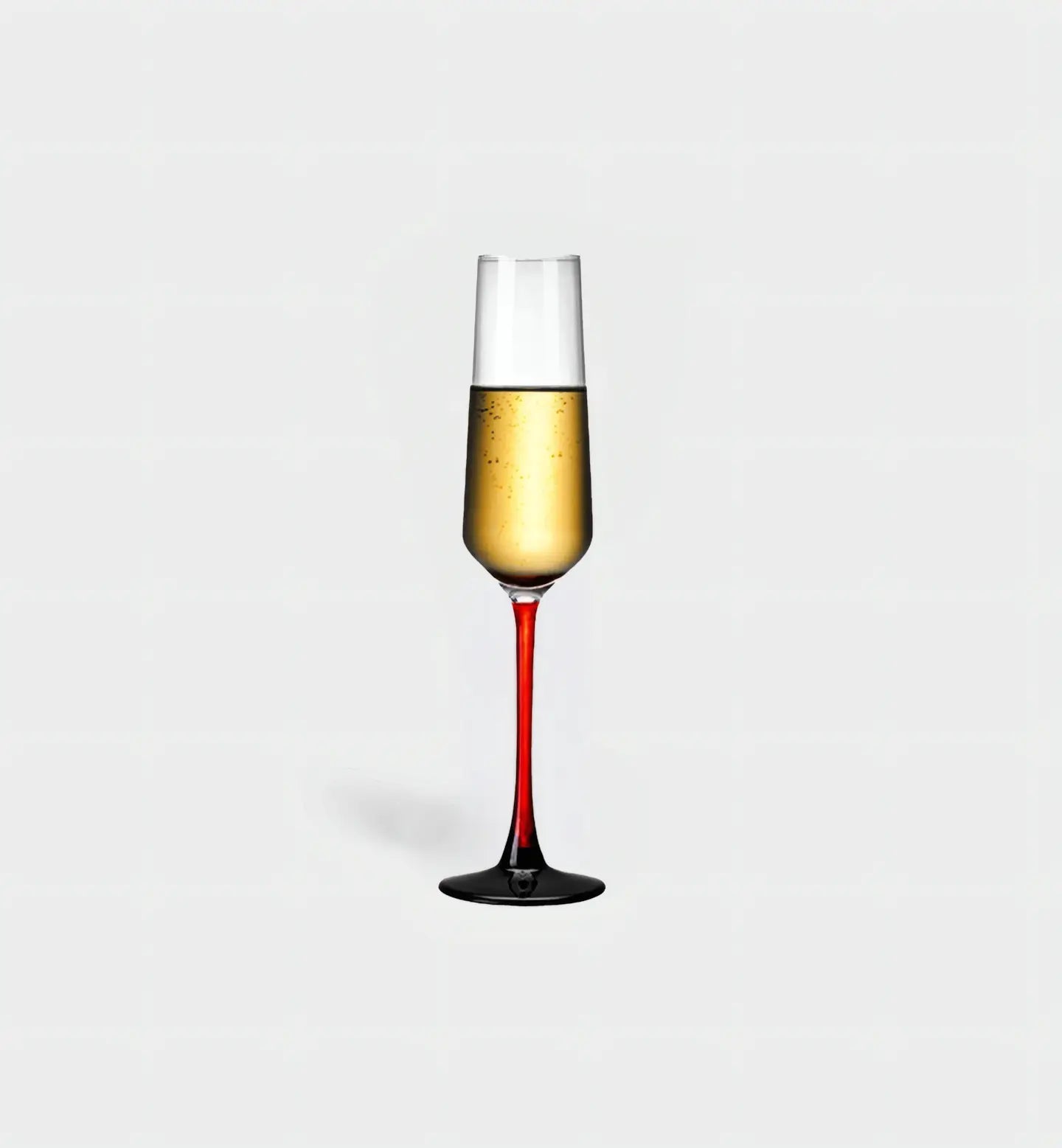Verre à champagne élégant 200 ml avec pied rouge. Design classique et sobre, parfait pour célébrations, réceptions et cadeaux chic.