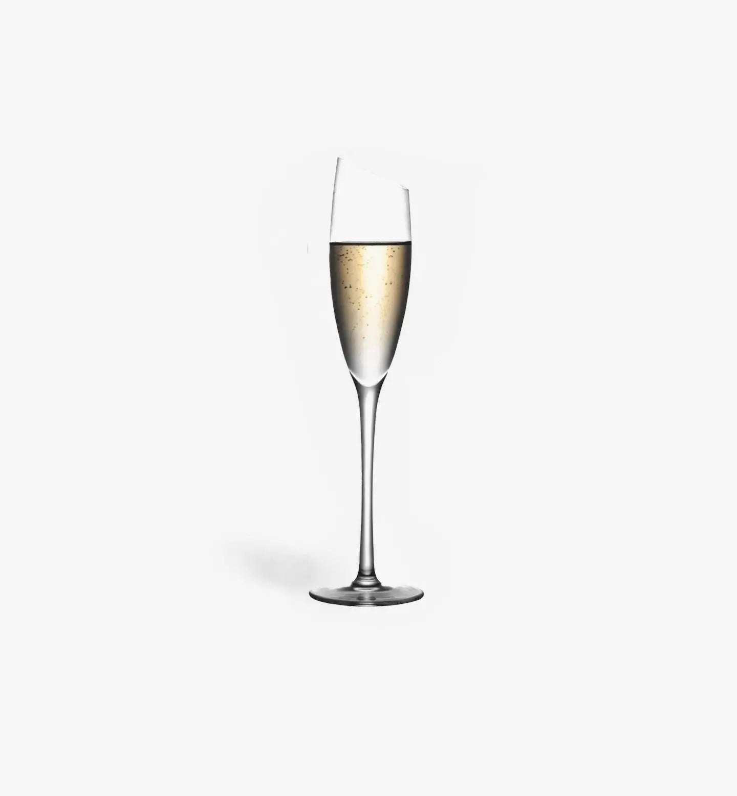 Ce verre à champagne 195 ml au sommet incliné associe design sculptural et élégance, idéal pour sublimer champagnes et cocktails festifs.