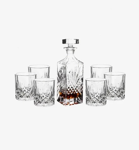 Service à whisky en cristal carafe et verres assortis présentation élégante