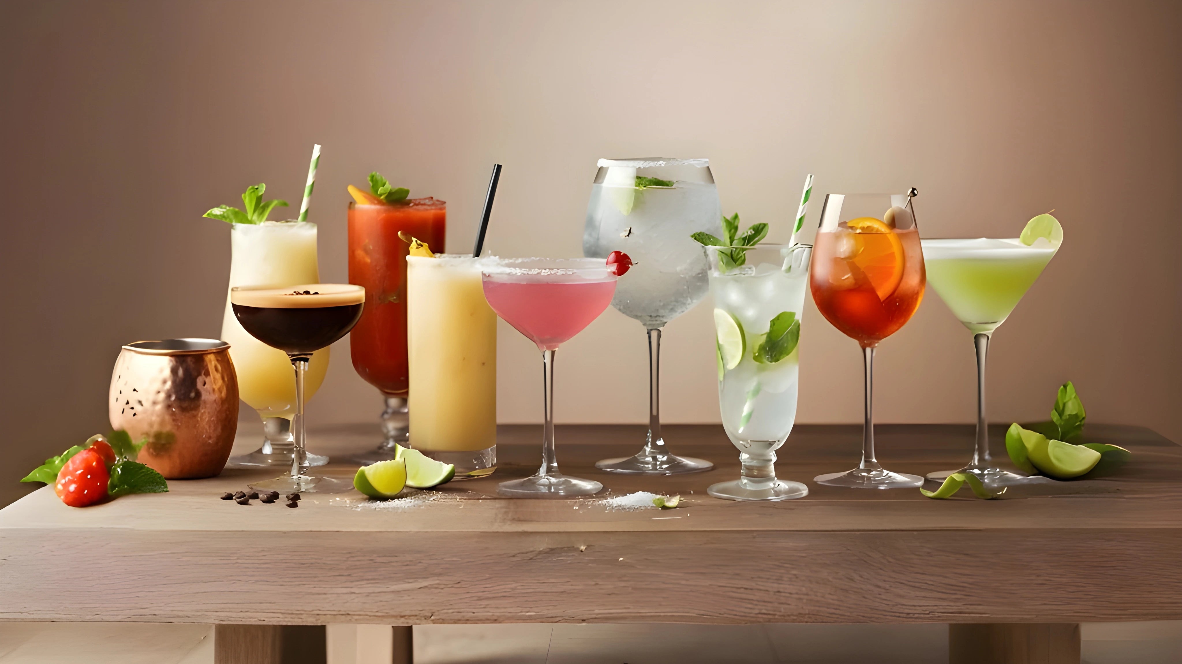 verres à cocktail alignés sur bar élégant fond sombre