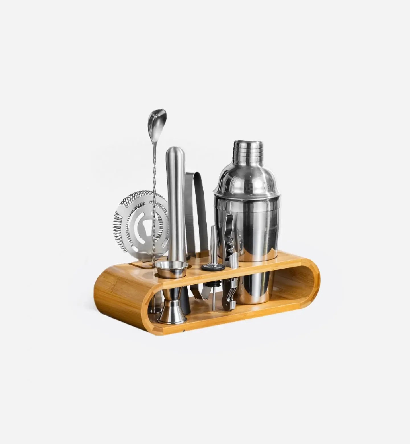 Kit Cocktail Bamboo shaker inox support bambou naturel — Gustave Montclair