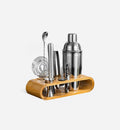 Kit cocktail Argent / Bamboo avec accessoires sur leur support, vue de face sur fond blanc