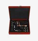 Coffret sommelier Prestige II ouvert avec tire-bouchon et accessoires, vue de face sur fond blanc