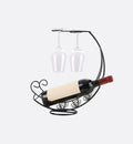 Porte bouteille Lune en métal avec bouteille de vin, vue de face sur fond blanc