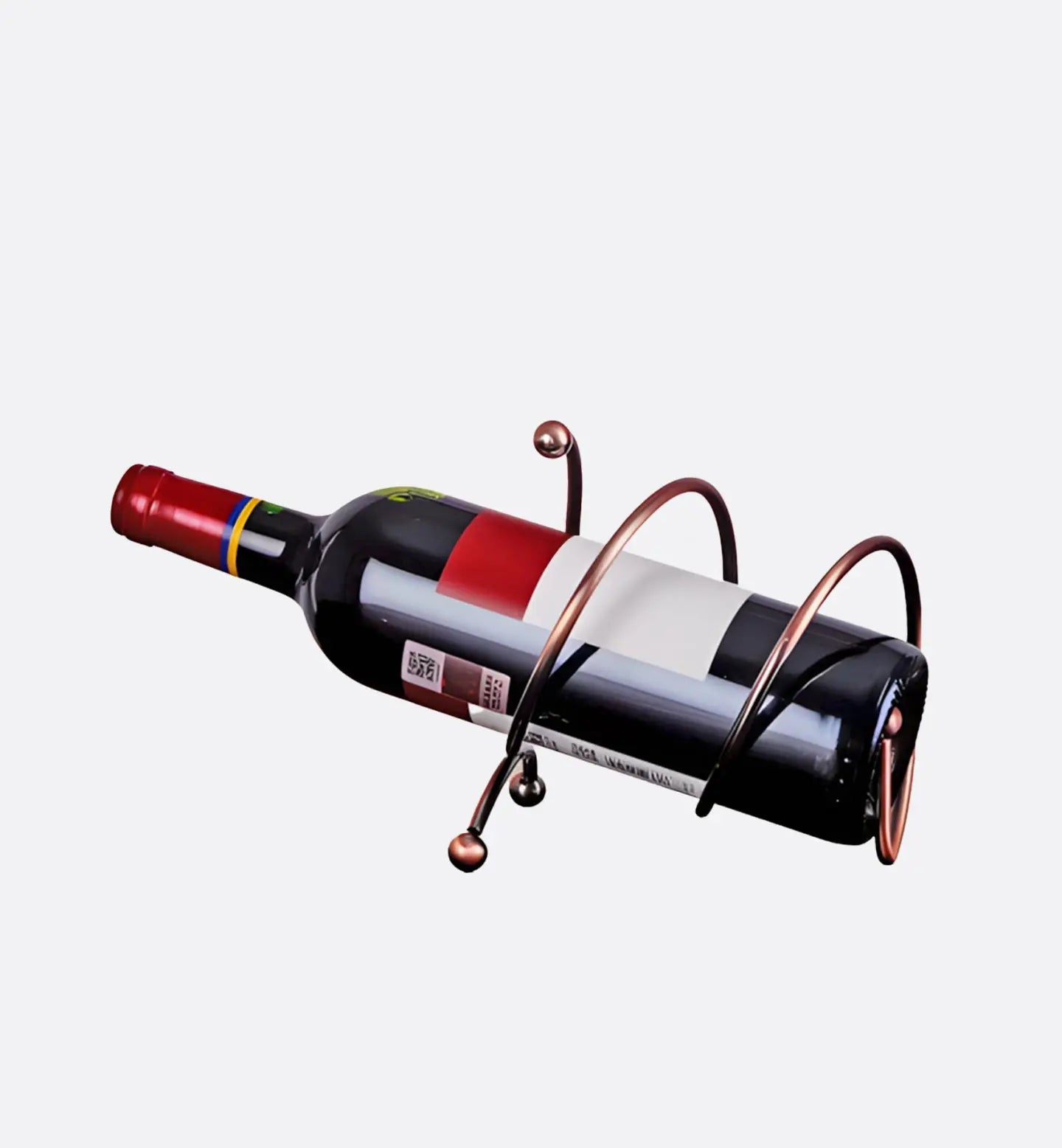 Porte-bouteilles en cuivre au design en spirale fine, maintien sécurisé et esthétique élégante. Un accessoire moderne pour exposer vos vins.