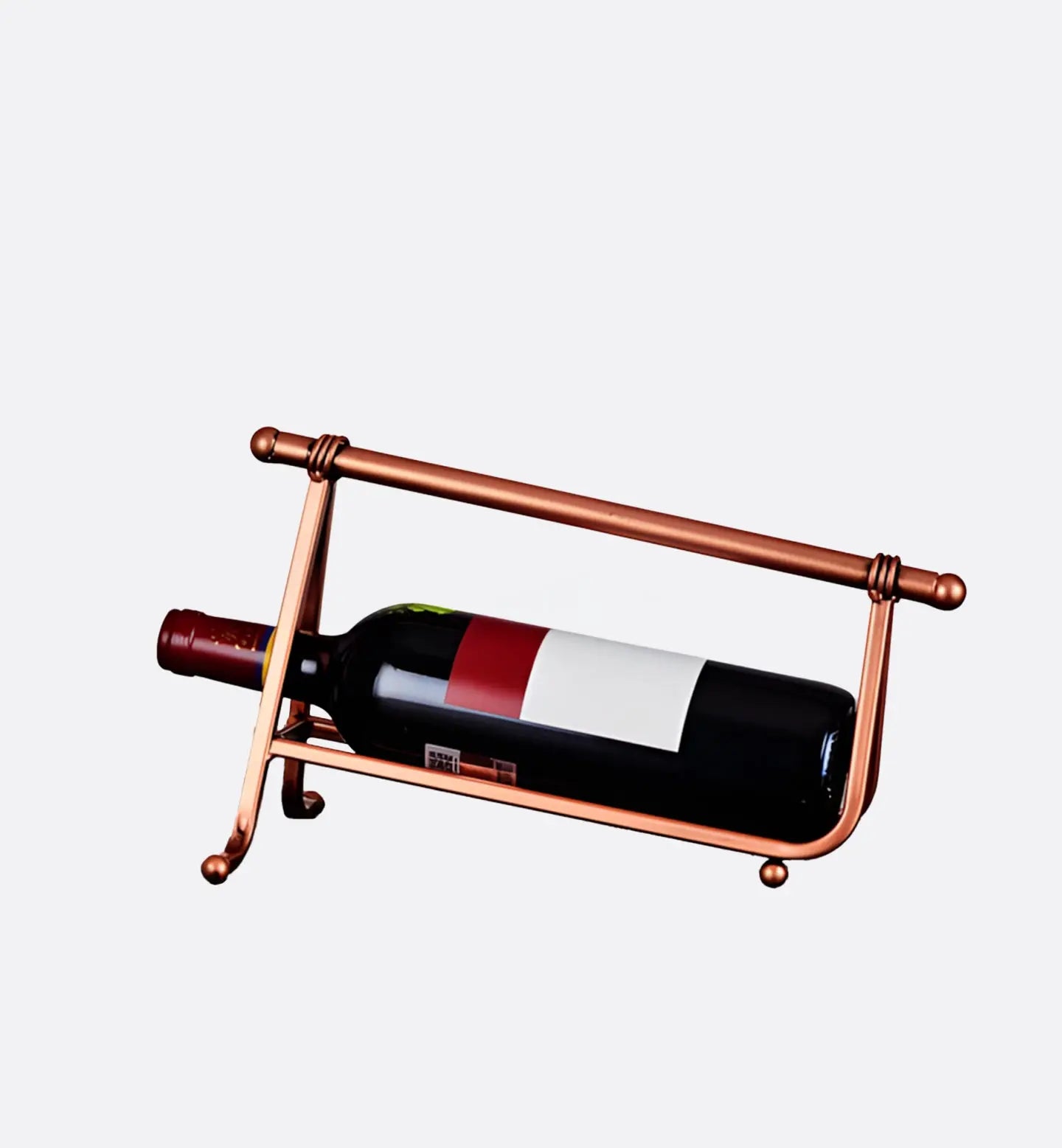 Porte-bouteilles classique en cuivre, structure fine et finition élégante. Rangement pratique et décoratif pour vos vins et spiritueux.