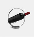 Porte bouteille Cercle Argentis en métal avec bouteille de vin, vue de face sur fond blanc