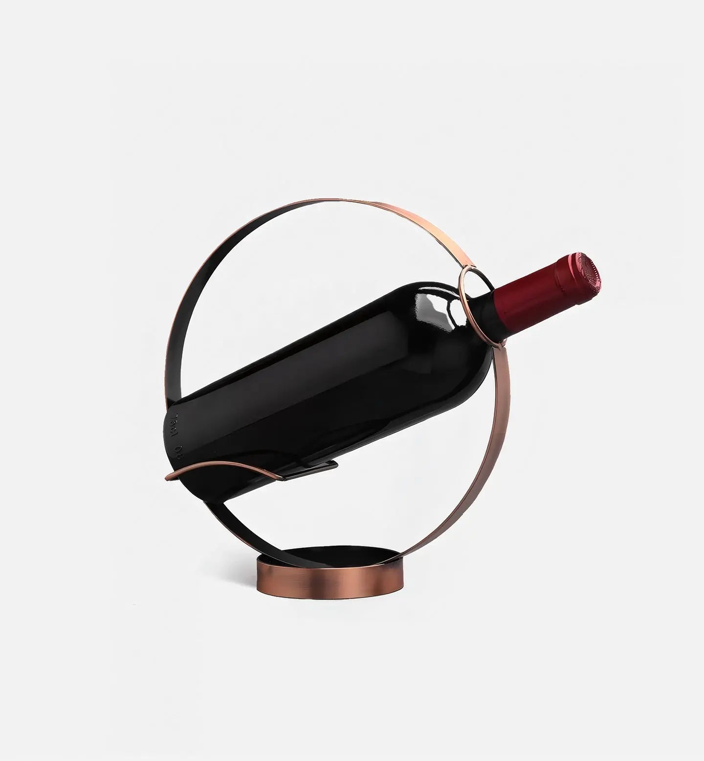 Porte-bouteilles cercle cuivre, design fin et élégant pour un rangement sûr et chaleureux de vos bouteilles.