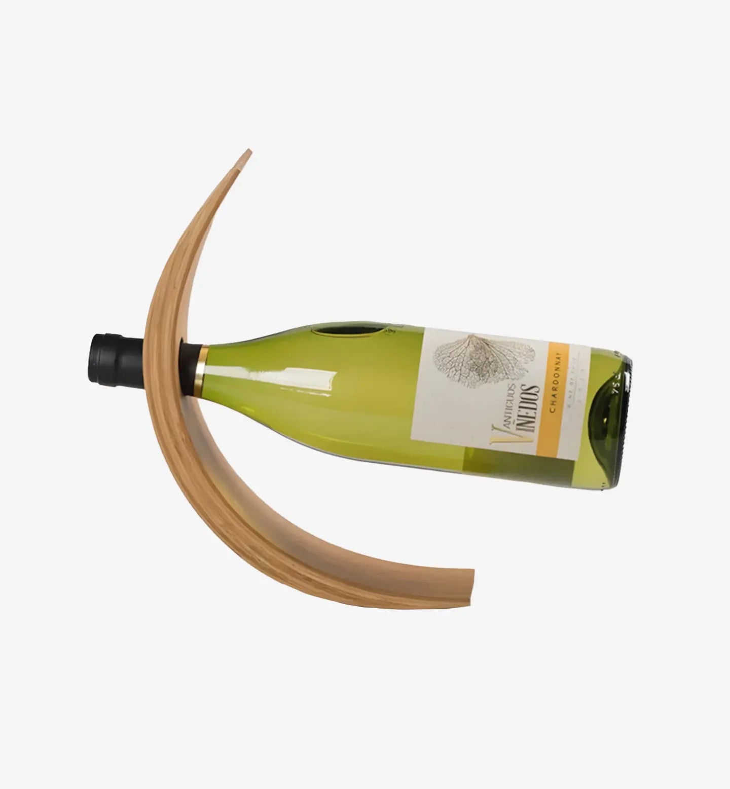 Porte bouteilles en bois Equilibria, design en demi-cercle élégant. Présentation raffinée en équilibre pour une seule bouteille.