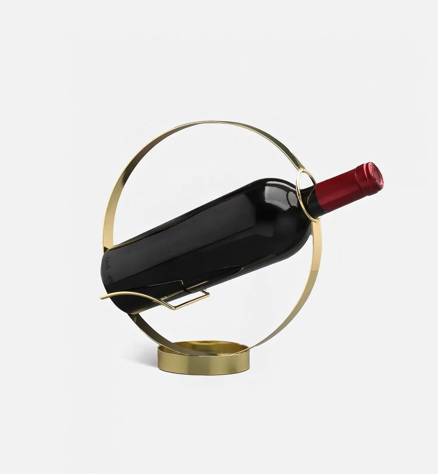 Porte-bouteilles cercle or, design fin et élégant pour un rangement sûr et esthétique de vos bouteilles.