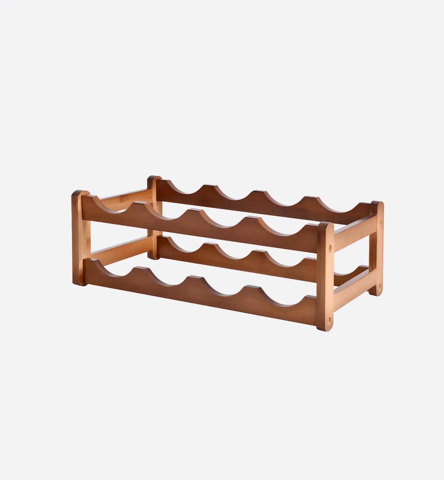 Range-bouteilles en bois 8 places, structure croisée sur 2 étages. Dimensions : 43 x 23,5 x 15 cm. Design classique, pratique et élégant pour cuisine ou bar.