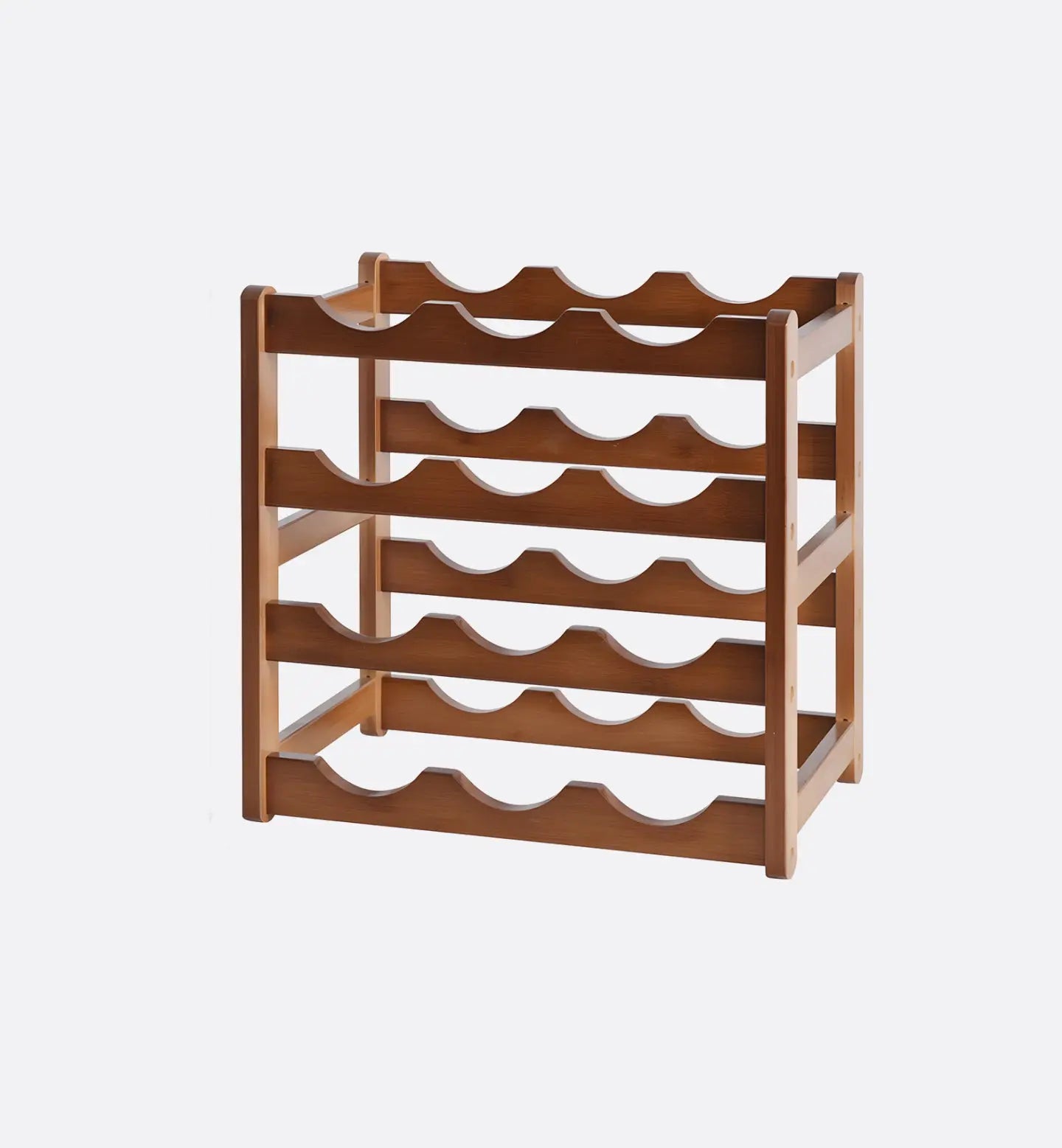 Range-bouteilles en bois 12 emplacements, 4 étages verticaux. Dimensions : 36 x 23,5 x 35 cm. Compact, élégant et parfait pour tout intérieur.