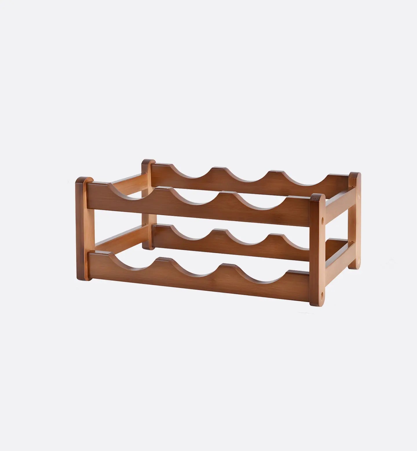 Range-bouteilles en bois 2 étages, 6 espaces. Dimensions : 36 x 23,5 x 15 cm. Compact, élégant et parfait pour organiser vos vins avec style.