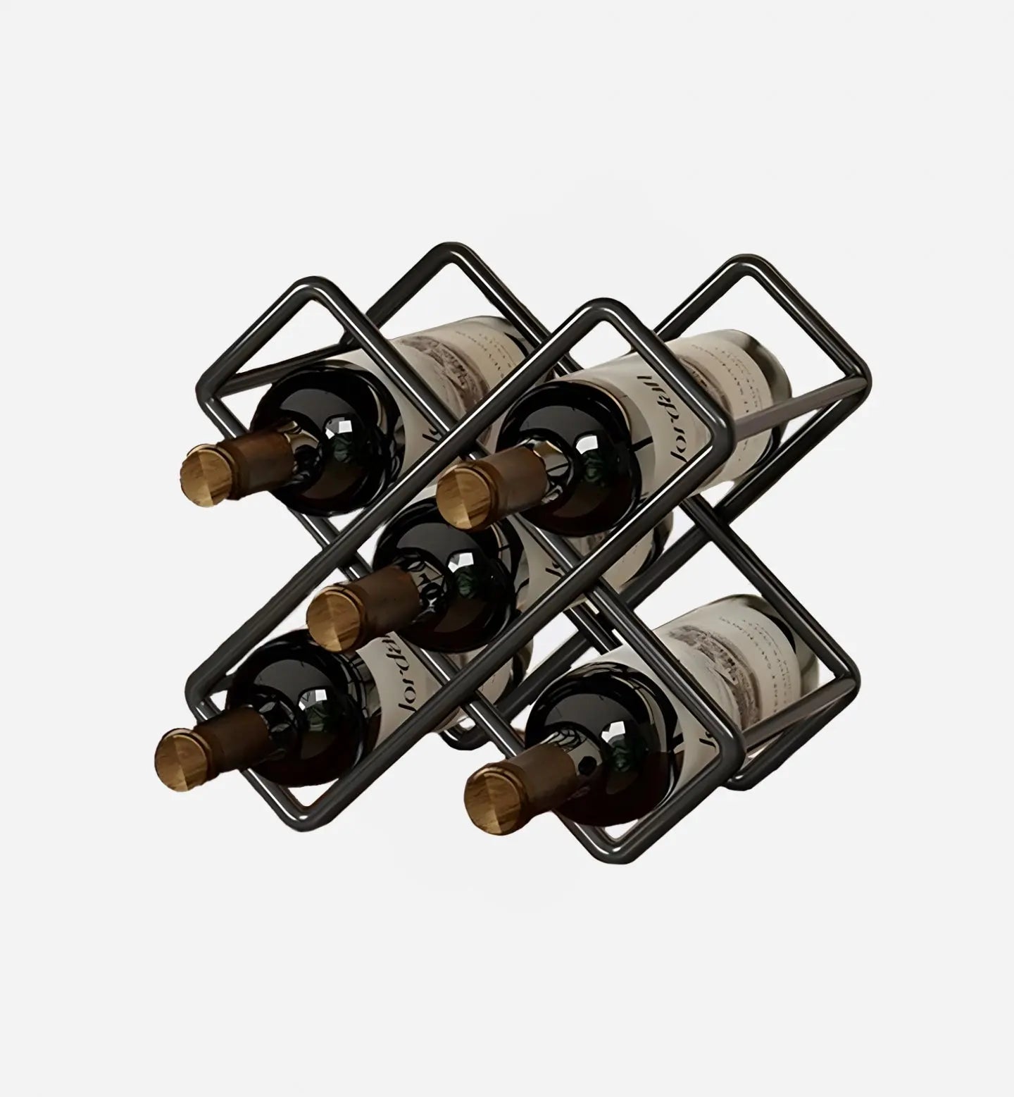 Range-bouteilles en métal noir, 5 emplacements. Design épuré et industriel. Dimensions 28 x 28 cm. Idéal pour un intérieur moderne et minimaliste.