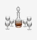 Service à whisky en cristal Elixir III — carafe et verres, vue de face sur fond blanc