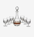 Service à whisky en cristal Raindrops — carafe et verres, vue de face sur fond blanc