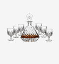 Service à whisky en cristal Royal — carafe et verres, vue de face sur fond blanc