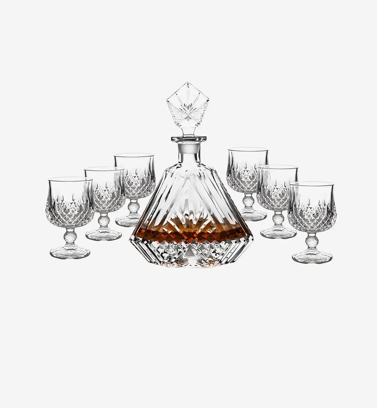 Service à whisky en cristal style Royal, carafe 700 ml + 6 verres 260 ml. Design vintage et raffiné pour une dégustation élégante et sophistiquée.