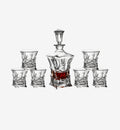 Service à whisky en cristal Sea — carafe et verres, vue de face sur fond blanc