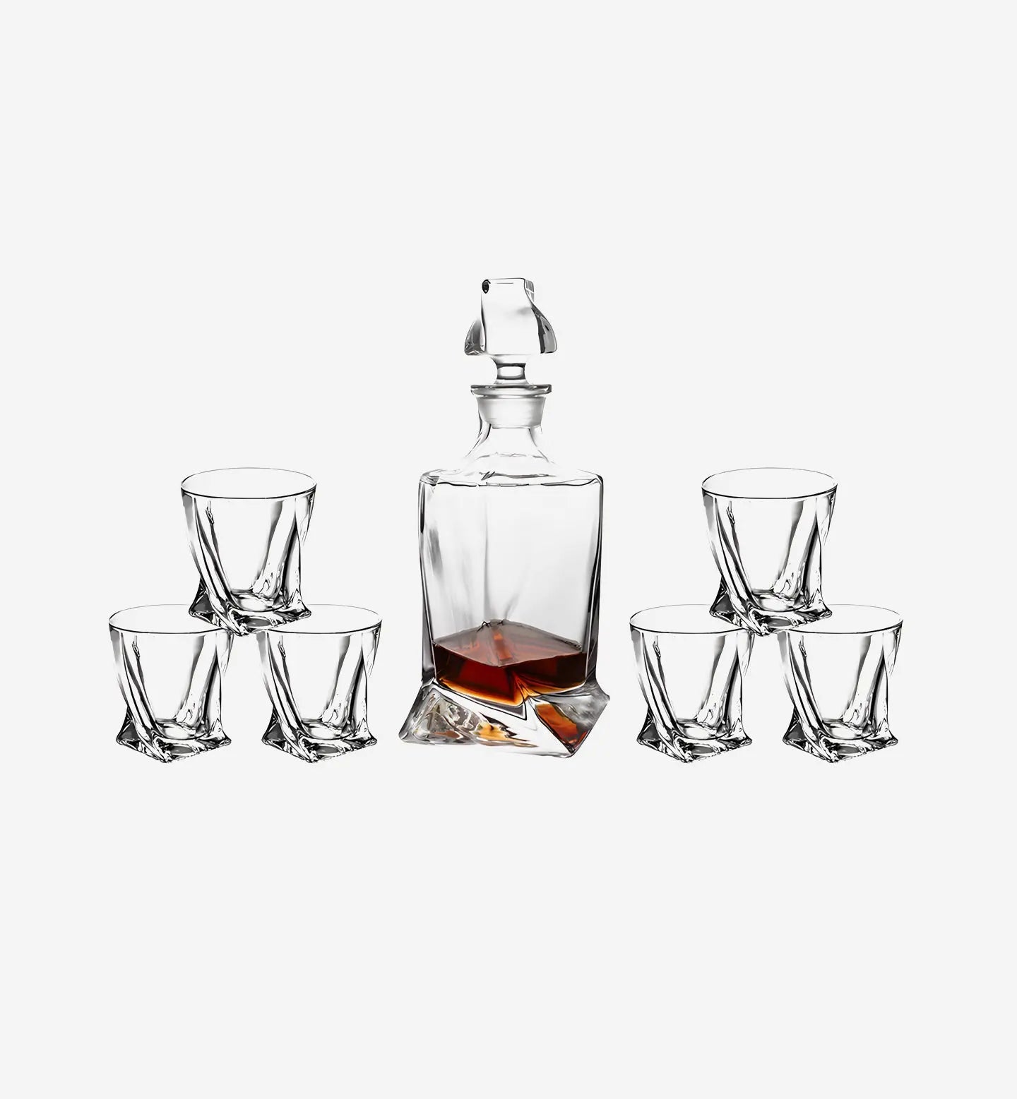 Service à whisky en cristal style Twist, carafe 750 ml et 6 verres 300 ml. Design raffiné et dynamique pour une dégustation élégante.