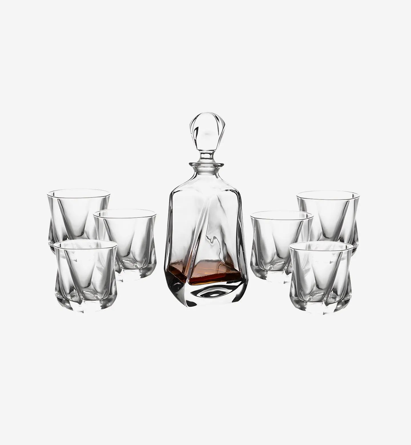 Service à whisky en cristal style Twist II, carafe 800 ml + 6 verres 210 ml. Design raffiné avec rotation légère, idéal pour une dégustation élégante.