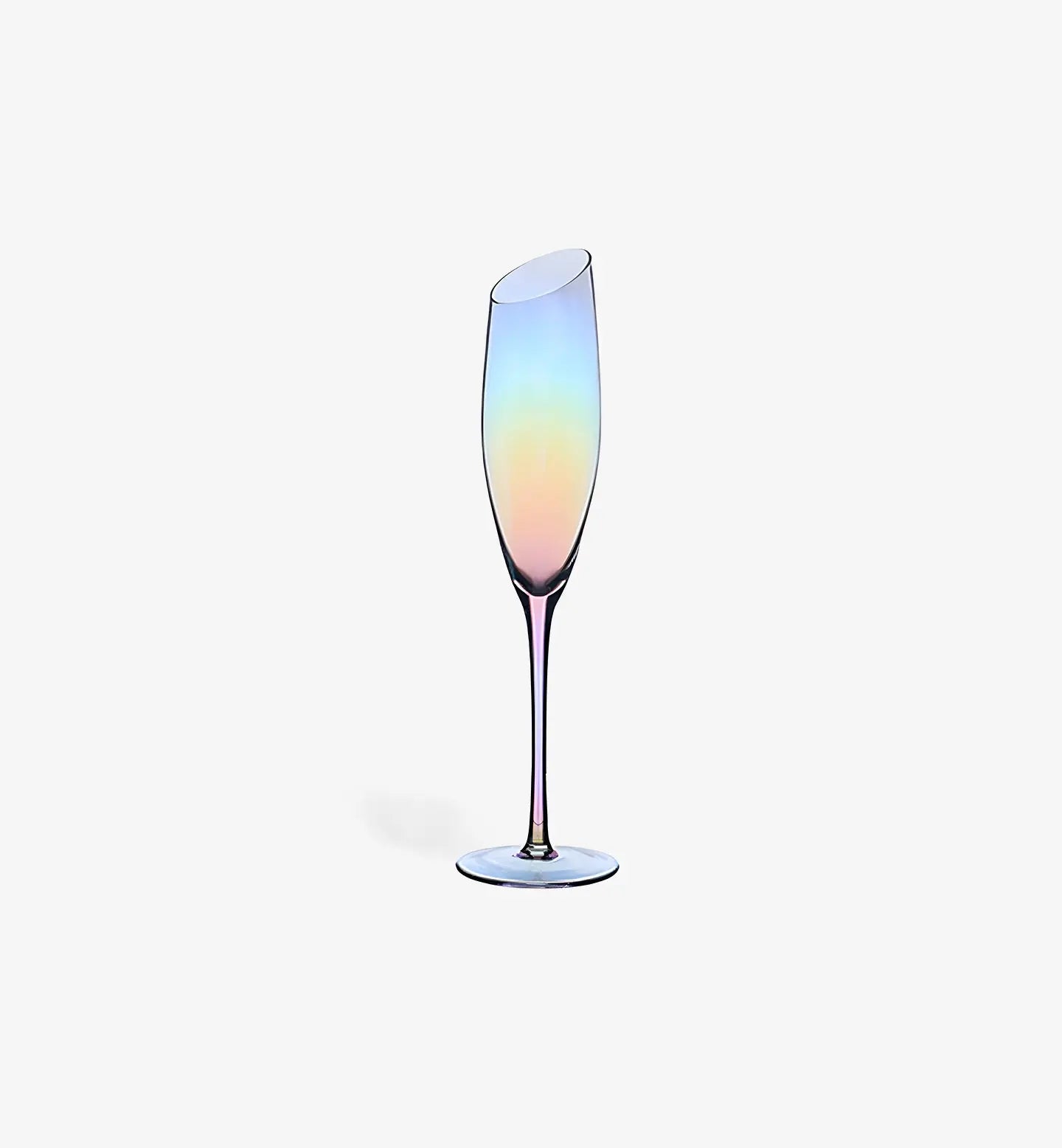 Verre à champagne irisé 185 ml au sommet asymétrique, design lumineux et artistique pour un service élégant et original.
