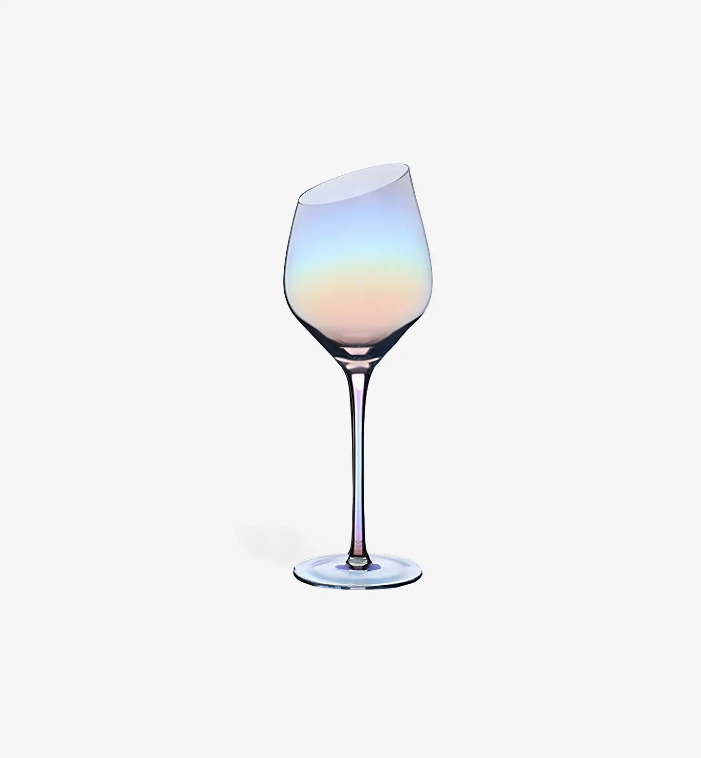 Verre à vin irisé 150 ml au sommet asymétrique, jeu de reflets subtils et élégance raffinée. Idéal pour apéritifs chics et tables festives.