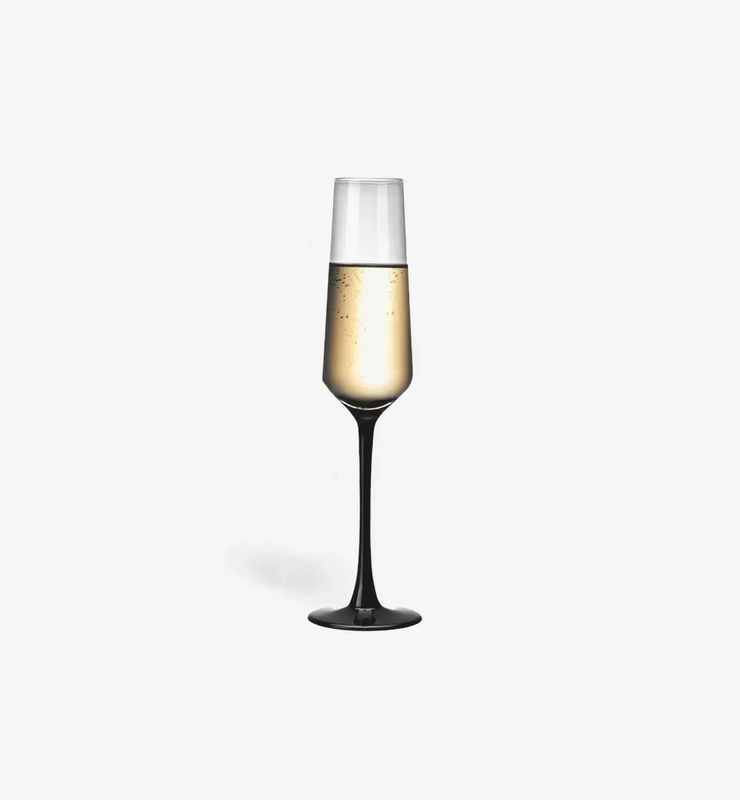 Verre à champagne élégant 200 ml avec pied rouge ou noir. Design classique et sobre, parfait pour célébrations, réceptions et cadeaux chic.