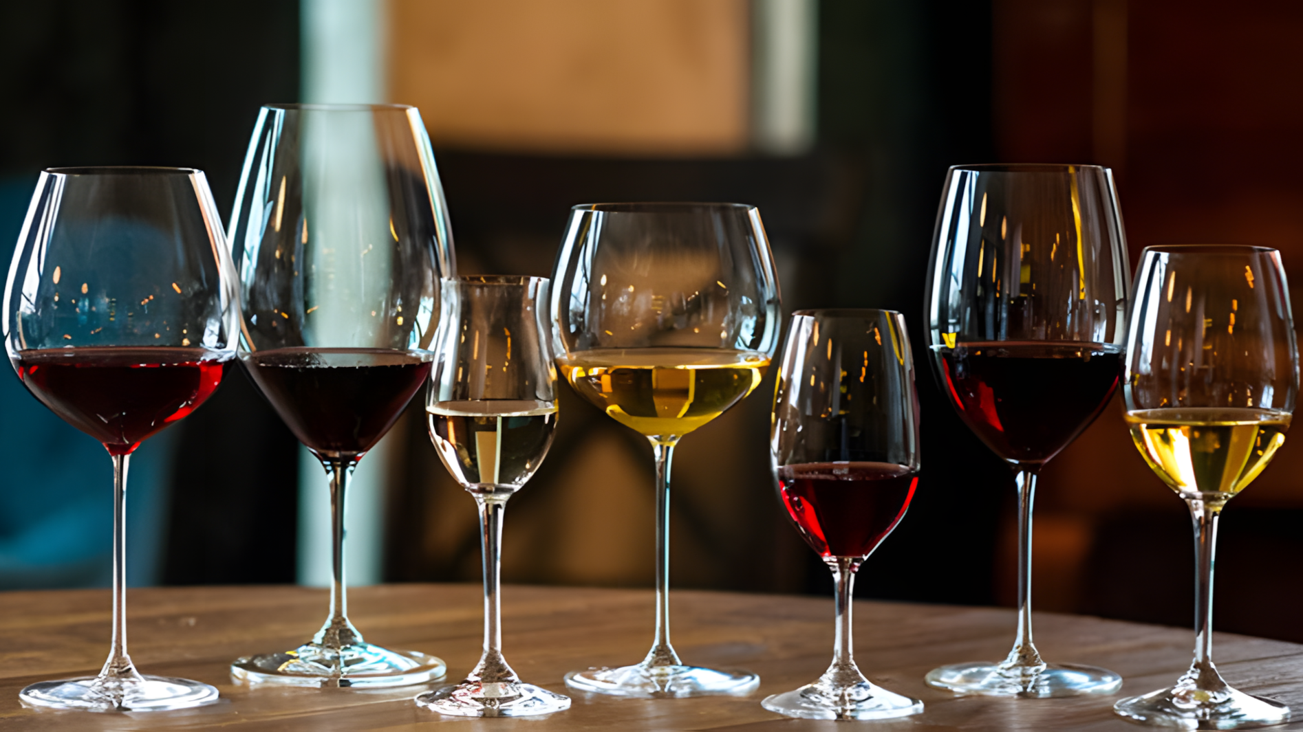Collection de verres à vin Gustave Montclair, différentes formes et tailles sur fond élégant